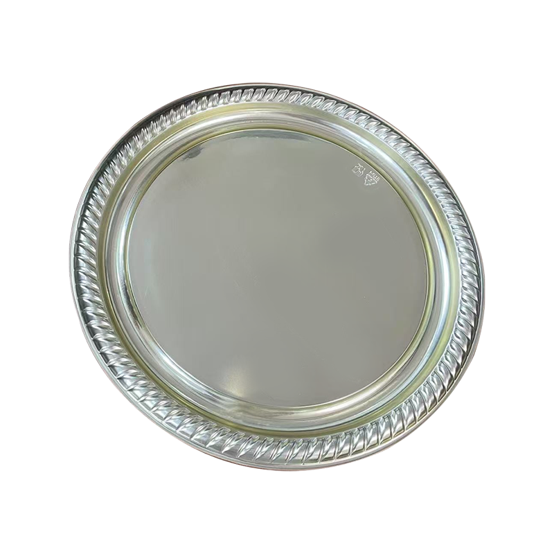 Plateau circulaire à bord en forme d'éventail en argent