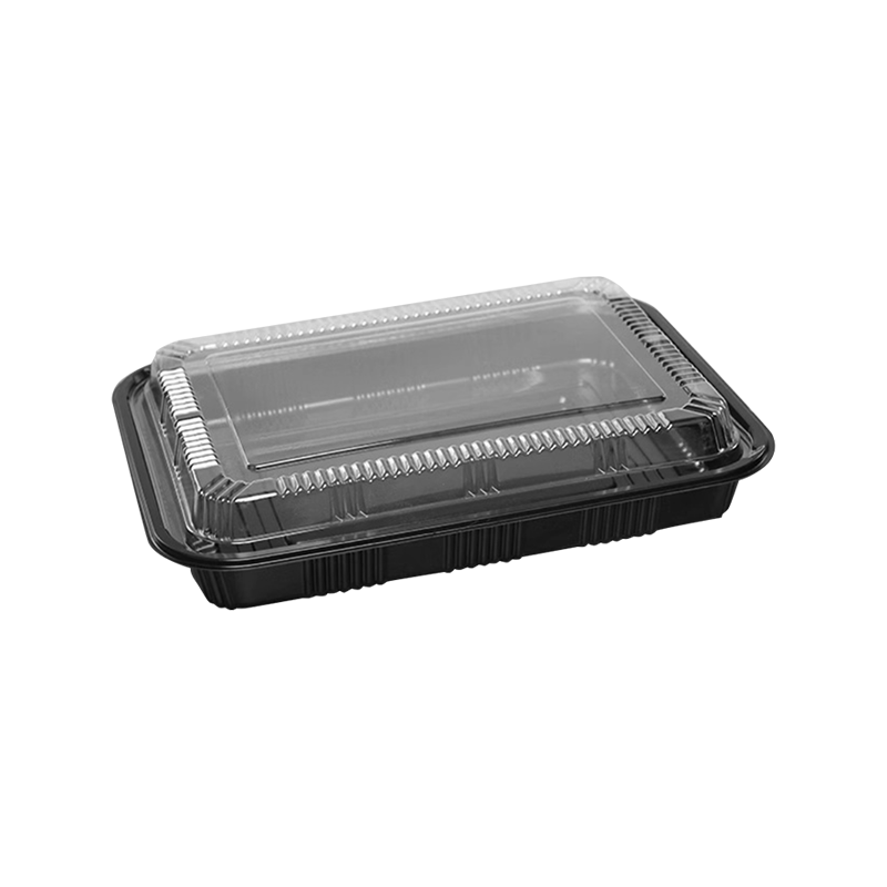Boîte à lunch jetable en plastique noir avec couvercle